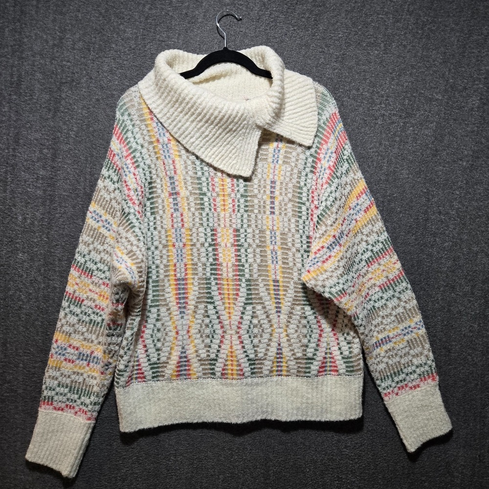 Anthropologie Sleeping on Snow Chalet Jacquard Sweater Cowl Neck Wool Sz XL